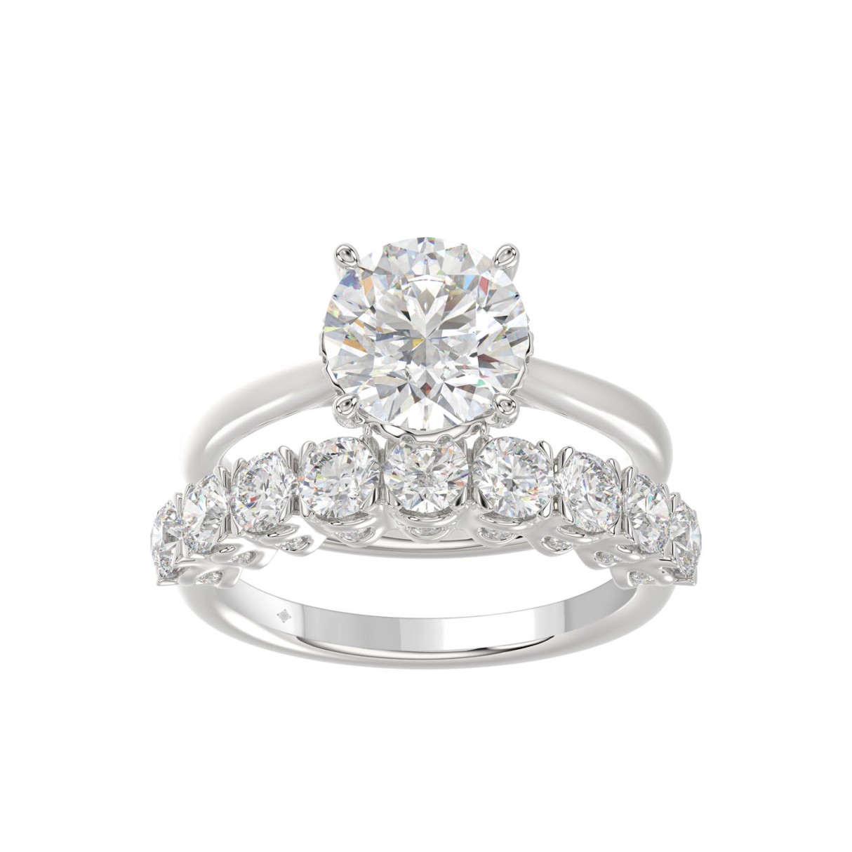 LADIES BRIDAL SET 4 1/10CT ROUND DIAMOND 14K WHITE GOLD (CENTER STONE ROUND DIAMOND 2 1/2CT) 1 LADIES BRIDAL SET 4 1/10CT ROUND DIAMOND 14K WHITE GOLD (CENTER STONE ROUND DIAMOND 2 1/2CT) - Image 1