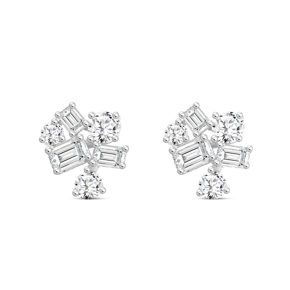 LADIES STUD EARRINGS 3 1/2CT EMERALD/ROUND DIAMOND 14K WHITE GOLD 1 LADIES STUD EARRINGS 3 1/2CT EMERALD/ROUND DIAMOND 14K WHITE GOLD - Image 1