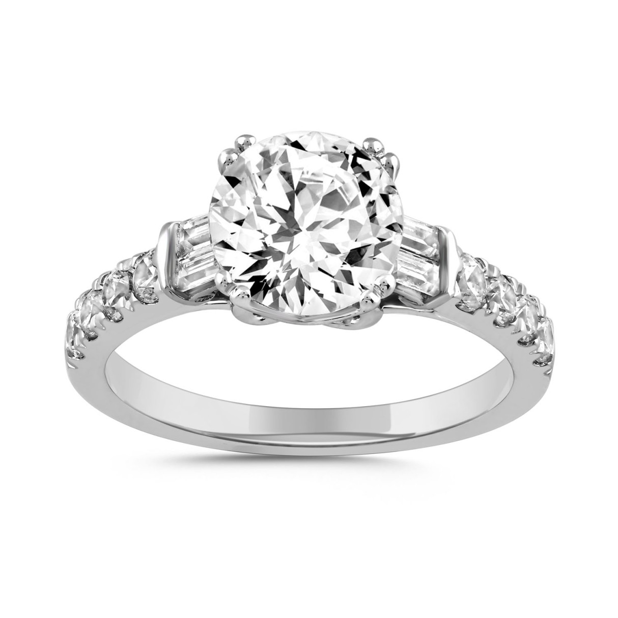 LADIES RING 2 1/2CT ROUND/BAGUETTE DIAMOND 14K WHITE GOLD (CENTER STONE ROUND DIAMOND 2CT ) 1 LADIES RING 2 1/2CT ROUND/BAGUETTE DIAMOND 14K WHITE GOLD (CENTER STONE ROUND DIAMOND 2CT ) - Image 1