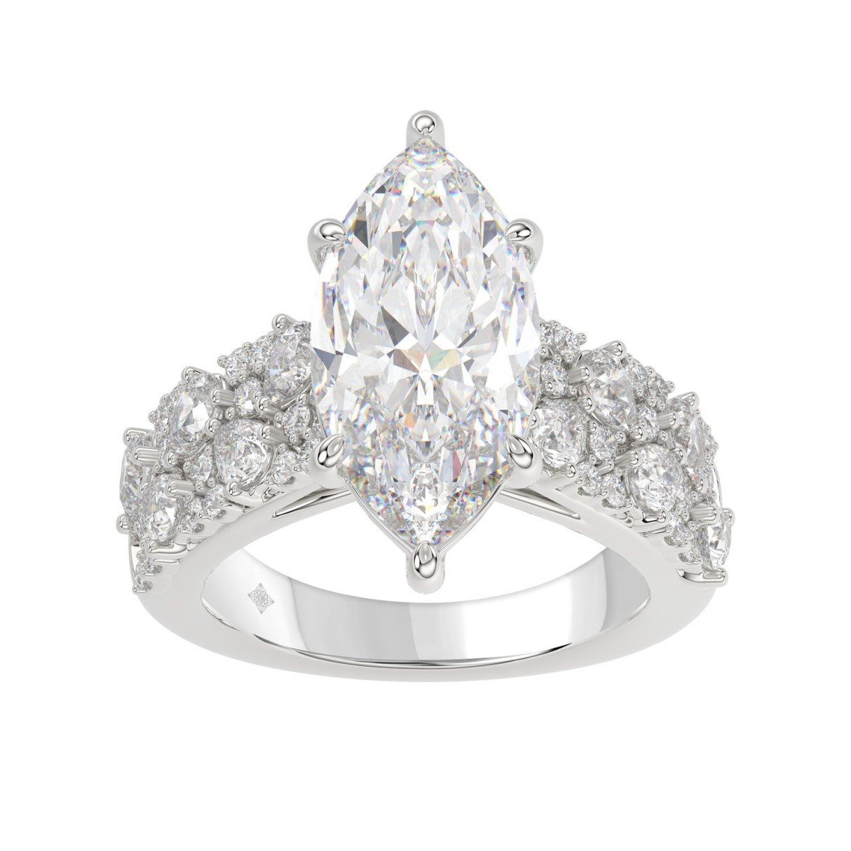 Luxury 14K White Gold Diamond Ring 6 1/4Ct Marquise Center Stone With Pear & Round Diamonds, Women Fashion Engagement Ring (Color F-G -Clarity Vs1 1 Luxury 14K White Gold Diamond Ring 6 1/4Ct Marquise Center Stone With Pear & Round Diamonds, Women Fashion Engagement Ring (Color F-G -Clarity Vs1 - Image 1