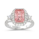 14K WHITE GOLD 4 1/4CT ROUND/RADIANT/TRAPEZOID DIAMOND LADIES RING (CENTER STONE PINK RADIANT DIAMOND 3.00CT)