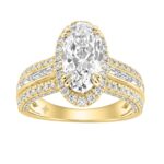 14K Yellow Gold 3.00 Ct Diamond Halo Engagement Ring For Women Elongated 2Ct Oval Cut Center Stone With Round & Baguette Side Stones, Luxury Bridal Ri