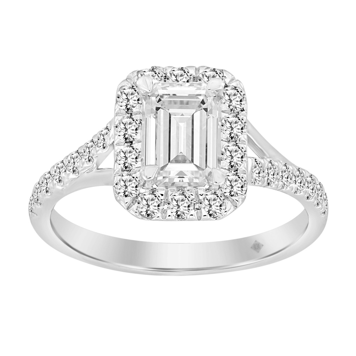 LADIES RING 1 1/2CT ROUND/EMERALD DIAMOND 14K WHITE GOLD (CENTER STONE EMERALD DIAMOND 1CT) 1 LADIES RING 1 1/2CT ROUND/EMERALD DIAMOND 14K WHITE GOLD (CENTER STONE EMERALD DIAMOND 1CT) - Image 1