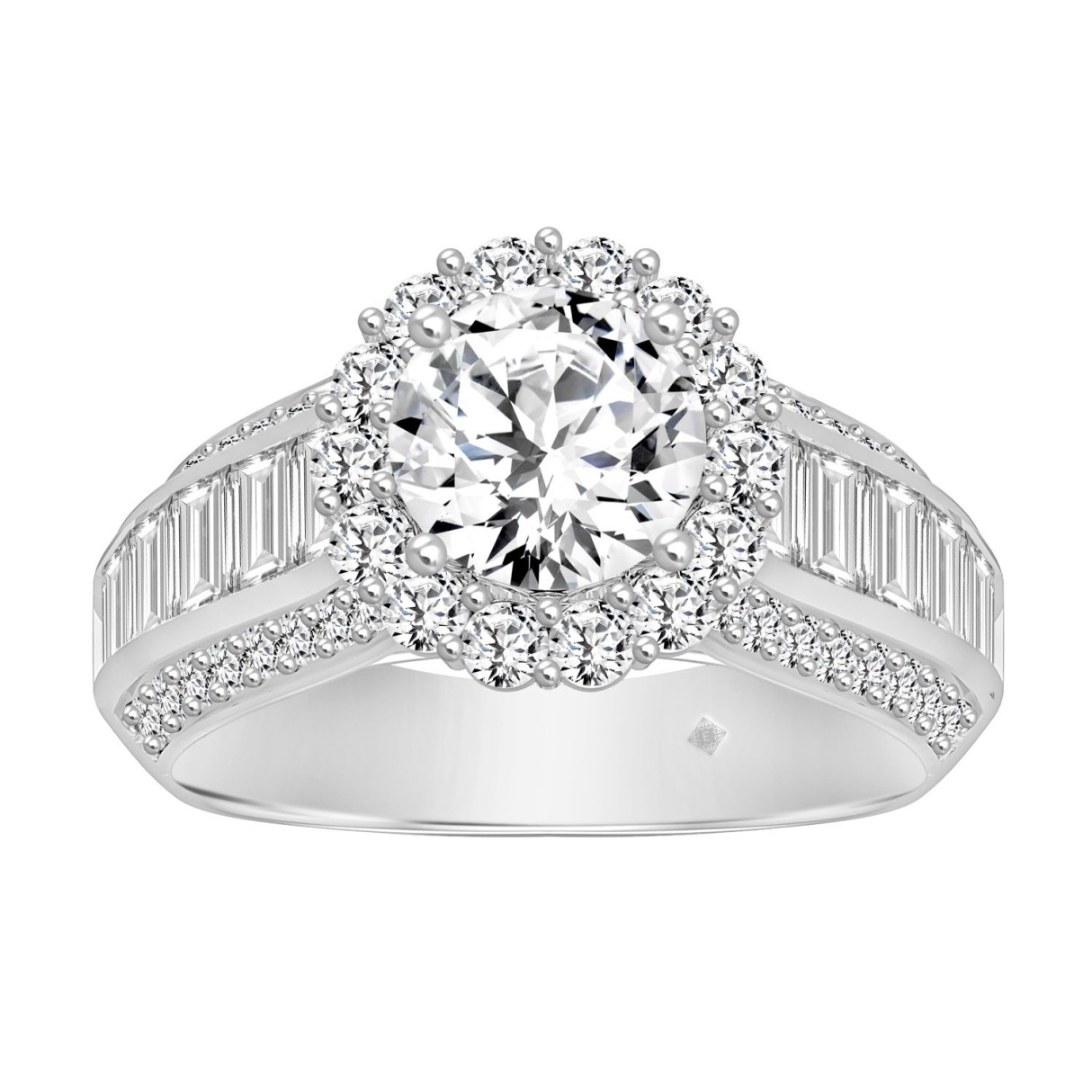 LADIES RING 3 3/4CT ROUND/EMERALD DIAMOND 14K WHITE GOLD (CENTER STONE ROUND DIAMOND 1 1/2CT ) 1 LADIES RING 3 3/4CT ROUND/EMERALD DIAMOND 14K WHITE GOLD (CENTER STONE ROUND DIAMOND 1 1/2CT ) - Image 1