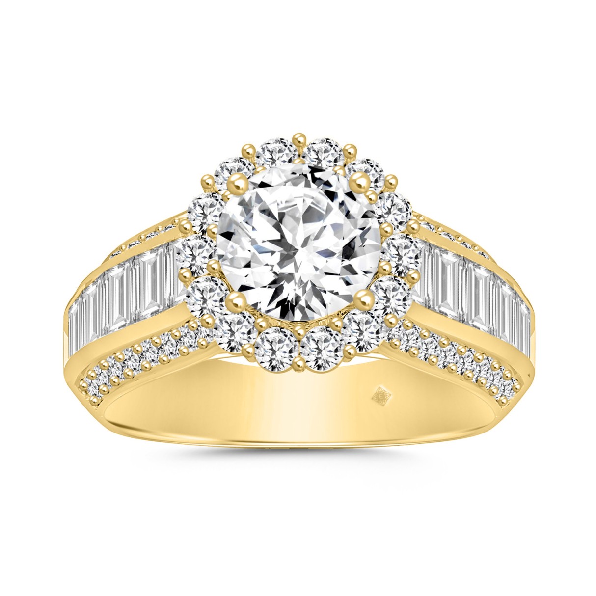 LADIES RING 3 3/4CT ROUND/EMERALD DIAMOND 14K YELLOW GOLD (CENTER STONE ROUND DIAMOND 1 1/2CT ) 1 LADIES RING 3 3/4CT ROUND/EMERALD DIAMOND 14K YELLOW GOLD (CENTER STONE ROUND DIAMOND 1 1/2CT ) - Image 1
