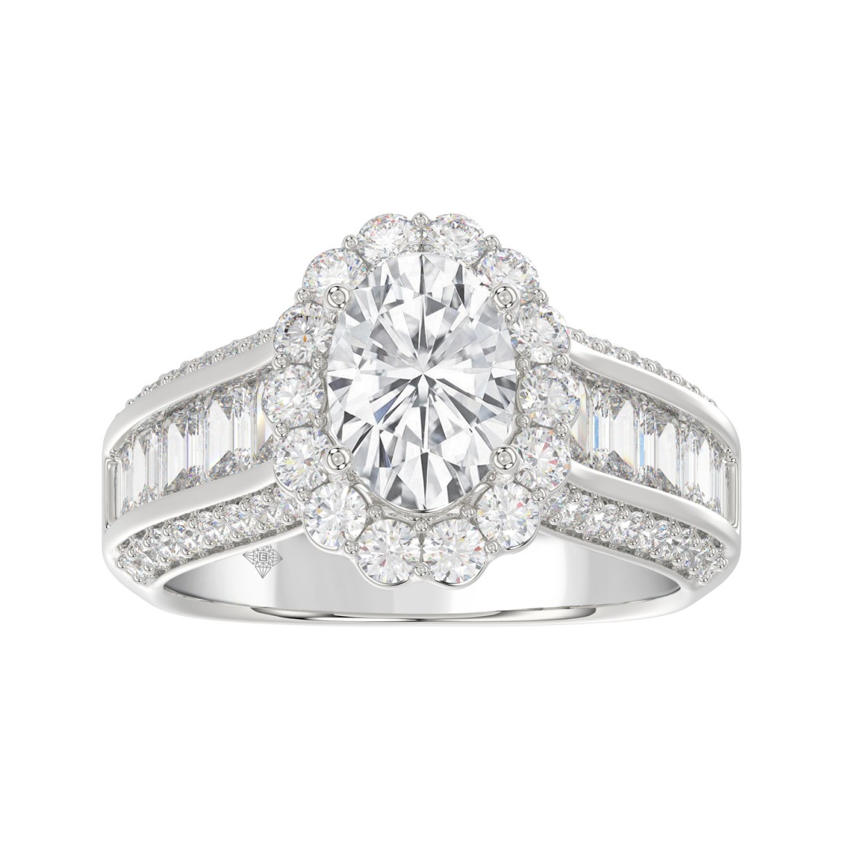 LADIES RING 3 3/4CT ROUND/OVAL/EMERALD DIAMOND 14K WHITE GOLD (CENTER STONE OVAL DIAMOND 1 1/2CT ) 1 LADIES RING 3 3/4CT ROUND/OVAL/EMERALD DIAMOND 14K WHITE GOLD (CENTER STONE OVAL DIAMOND 1 1/2CT ) - Image 1