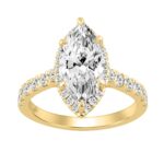 Luxury 14K Yellow Gold 3 3/4Ct Round & Marquise Diamond Halo Ring Elegant Bridal Engagement Ring For Women 3Ct Marquise Center Stone (Color F-G -C