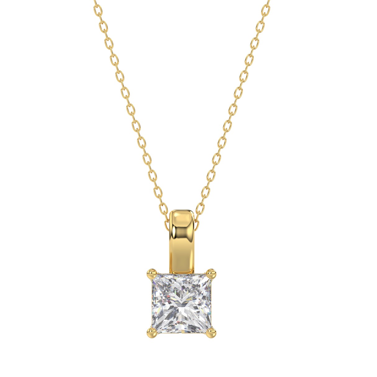 LADIES SOLITAIRE PENDANT WITH CHAIN 1 1/2CT PRINCESS DIAMOND 14K YELLOW GOLD 1 LADIES SOLITAIRE PENDANT WITH CHAIN 1 1/2CT PRINCESS DIAMOND 14K YELLOW GOLD - Image 1