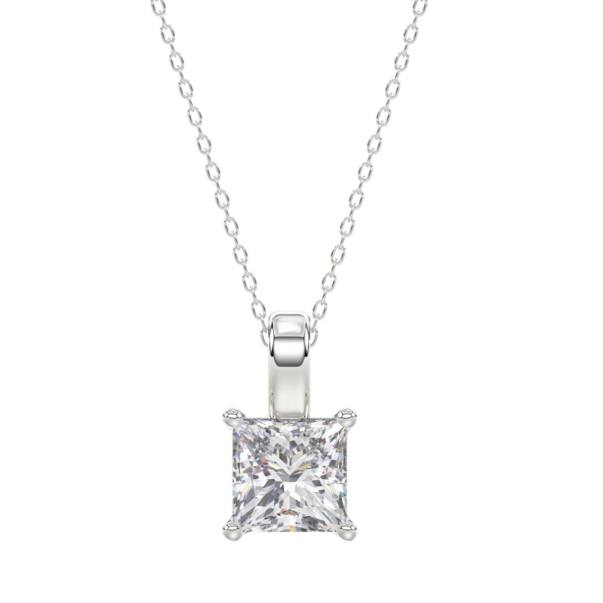LADIES SOLITAIRE PENDANT WITH CHAIN 3CT PRINCESS DIAMOND 14K WHITE GOLD 1 LADIES SOLITAIRE PENDANT WITH CHAIN 3CT PRINCESS DIAMOND 14K WHITE GOLD - Image 1