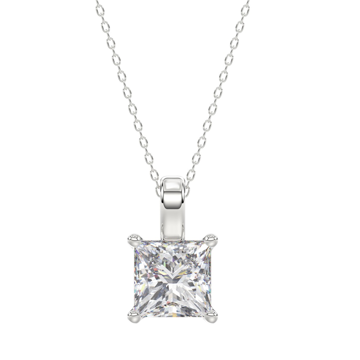 LADIES SOLITAIRE PENDANT WITH CHAIN 4CT PRINCESS DIAMOND 14K WHITE GOLD 1 LADIES SOLITAIRE PENDANT WITH CHAIN 4CT PRINCESS DIAMOND 14K WHITE GOLD - Image 1