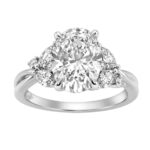 14K White Gold 3 1/2Ct Lab-Grown Diamond Engagement Ring For Women 3Ct Oval Center With Marquise & Round Side Stones, Elegant Bridal Ring (Color F