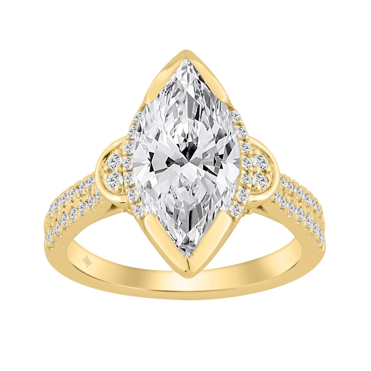 14K YELLOW GOLD 3 1/3CT ROUND/MARQUISE DIAMOND LADIES RING (CENTER STONE MARQUISE DIAMOND 3CT) 1 14K YELLOW GOLD 3 1/3CT ROUND/MARQUISE DIAMOND LADIES RING (CENTER STONE MARQUISE DIAMOND 3CT) - Image 1