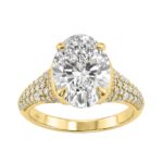 14K Yellow Gold Oval & Round Diamond Engagement Ring For 4 1/2Ct Ladies Ring 4Ct Oval Center Stone (Color F-G -Clarity Vs1/Vs2)