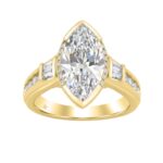 Elegant 14K Yellow Gold Diamond Engagement Ring Featuring 3 1/2Ct Round, Marquise & Baguette Diamonds With Sparkling Side Stones. Perfect For Weddings