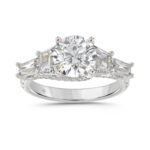 LADIES RING 3 3/4CT ROUND/TRAPEZOID/tapered baguette DIAMOND 14K WHITE GOLD (CENTER STONE ROUND DIAMOND 2CT )