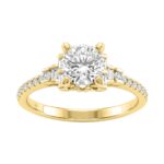 Round Diamond Engagement Ring 1 1/4Ct 14K Yellow Gold Ring With Round & Baguette Accent Diamonds For Women 1Ct Round Center Stone (Color F-G -Clar