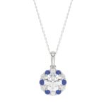 14K WHITE GOLD 1 1/4CT ROUND/ ROUND BLUE SAPPHIRE DIAMOND LADIES PENDANT (CENTER STONE ROUND DIAMOND 1CT)