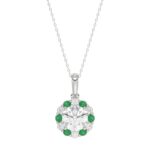 14K WHITE GOLD 1 1/4CT ROUND/ROUND GREEN SAPPHIRE LADIES PENDANT (CENTER STONE ROUND DIAMOND 1CT)