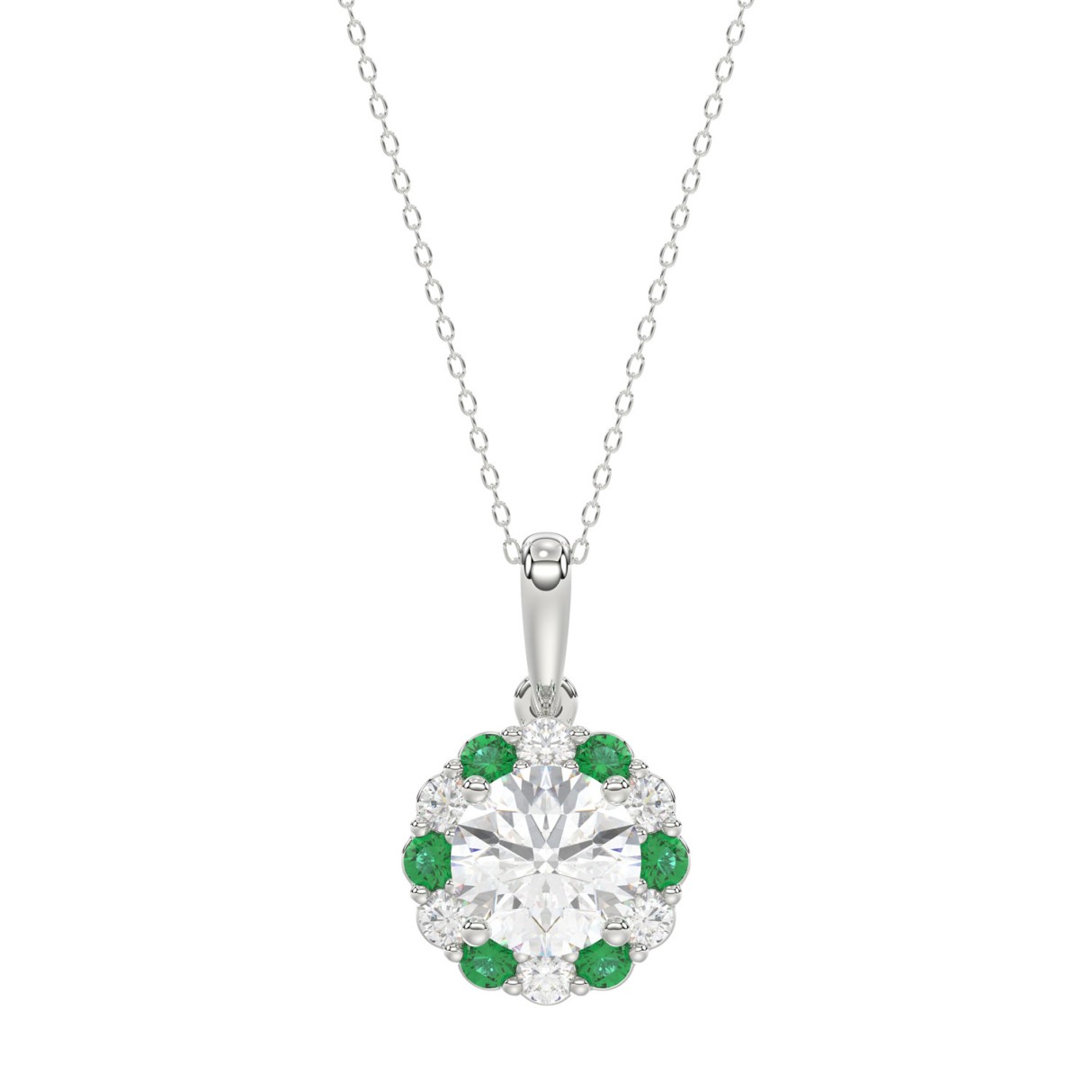 14K WHITE GOLD 1 1/4CT ROUND/ROUND GREEN SAPPHIRE LADIES PENDANT (CENTER STONE ROUND DIAMOND 1CT) 1 14K WHITE GOLD 1 1/4CT ROUND/ROUND GREEN SAPPHIRE LADIES PENDANT (CENTER STONE ROUND DIAMOND 1CT) - Image 1