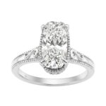 LADIES 14K White Gold 2 1/6Ct Diamond Engagement Ring Elongated Cushion Cut Center With Round Side Stones, Elegant Fine Ring 2Ct Cushion Center Stone
