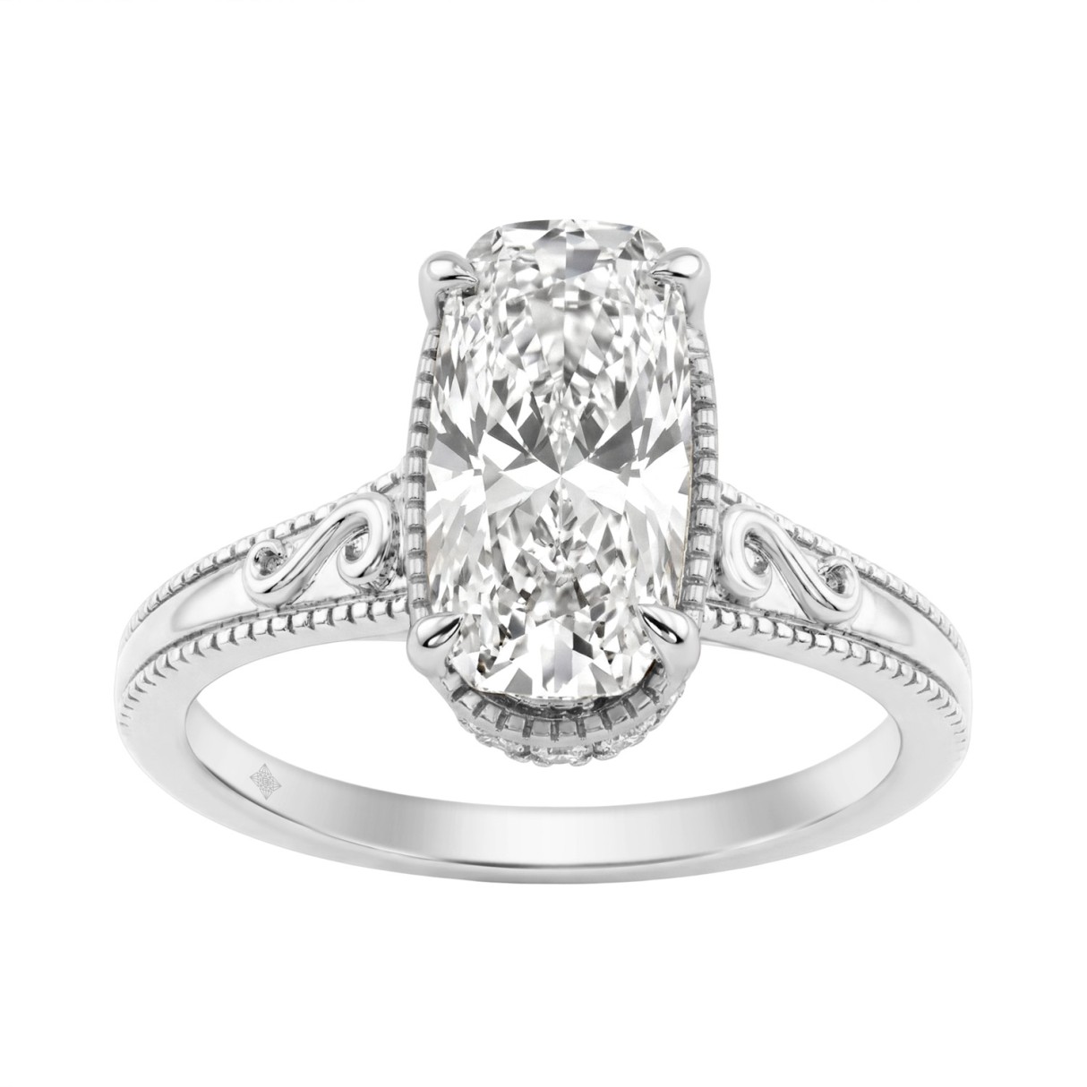LADIES 14K White Gold 2 1/6Ct Diamond Engagement Ring Elongated Cushion Cut Center With Round Side Stones, Elegant Fine Ring 2Ct Cushion Center Stone 1 LADIES 14K White Gold 2 1/6Ct Diamond Engagement Ring Elongated Cushion Cut Center With Round Side Stones, Elegant Fine Ring 2Ct Cushion Center Stone - Image 1