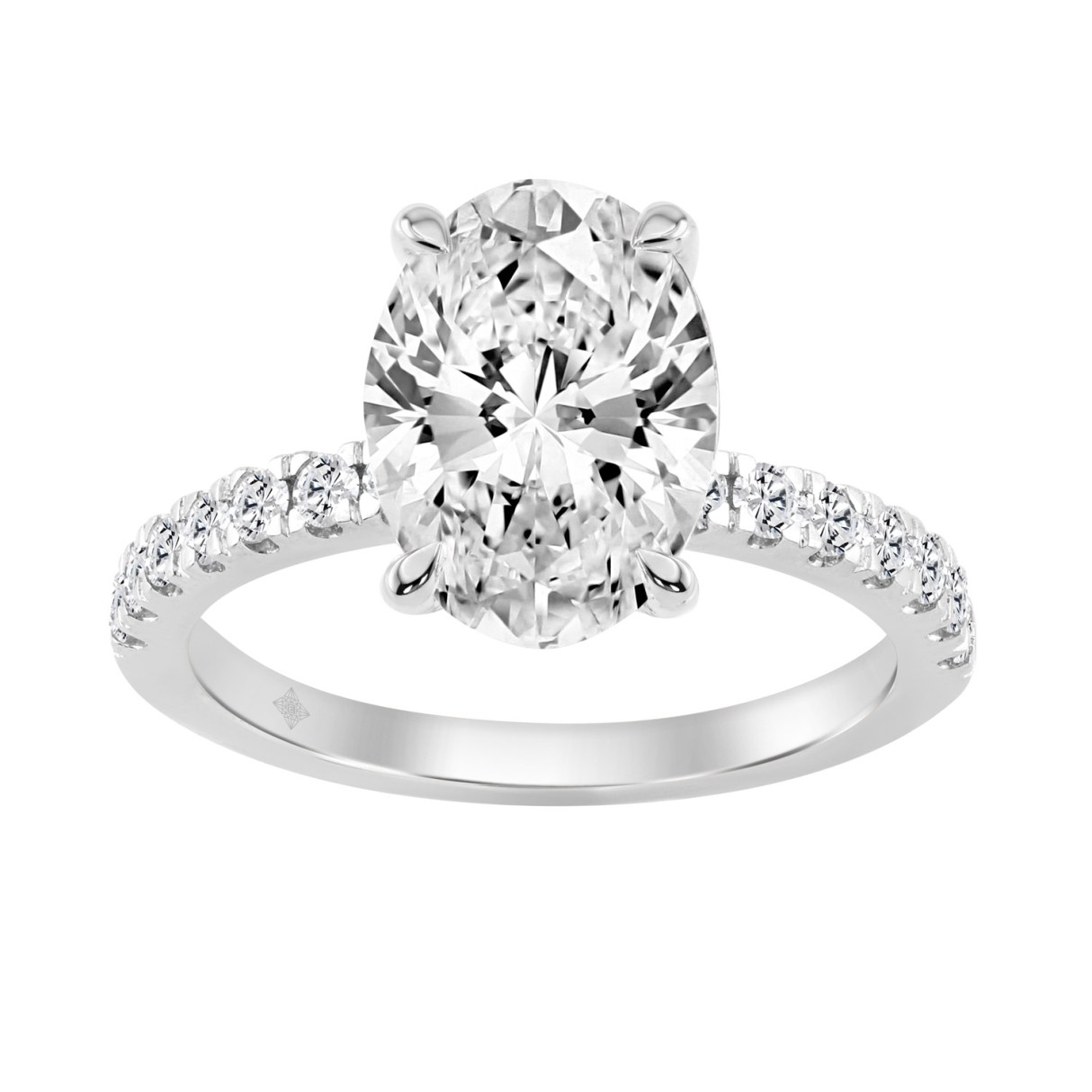 14K WHITE GOLD 3 1/2CT ROUND/OVAL DIAMOND LADIES RING (CENTER STONE OVAL DIAMOND 3CT) 1 14K WHITE GOLD 3 1/2CT ROUND/OVAL DIAMOND LADIES RING (CENTER STONE OVAL DIAMOND 3CT) - Image 1