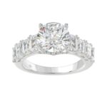 14K White Gold Emerald Cut Diamond Hidden Halo Engagement Ring With Round Diamonds 5.00Ct Women Bridal Ring 3.00Ct Round Center Stone (Color F-G -Clar