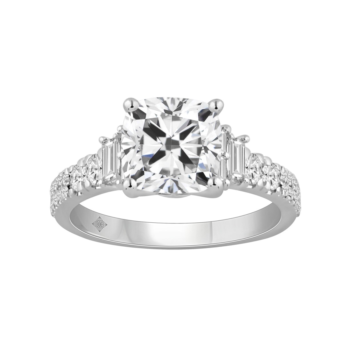 14K WHITE GOLD 2 1/2CT ROUND/CUSHION/BAGUETTE DIAMOND LADIES RING (CENTER STONE CUSHION DIAMOND 2CT) 1 14K WHITE GOLD 2 1/2CT ROUND/CUSHION/BAGUETTE DIAMOND LADIES RING (CENTER STONE CUSHION DIAMOND 2CT) - Image 1