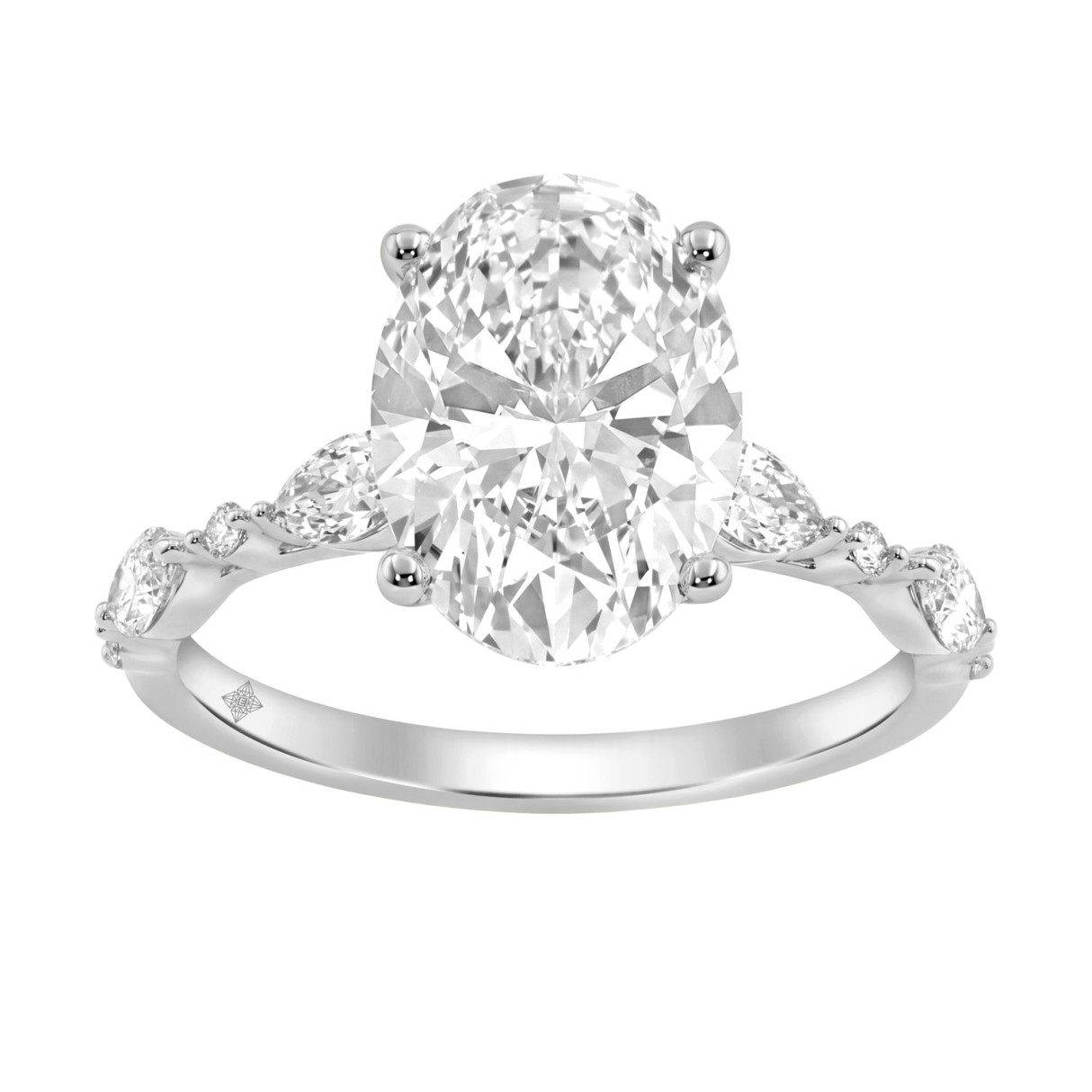 14K WHITE GOLD 4.00CT ROUND/OVAL/MARQUISE DIAMOND LADIES RING (CENTER STONE OVAL DIAMOND 3 1/2CT) 1 14K WHITE GOLD 4.00CT ROUND/OVAL/MARQUISE DIAMOND LADIES RING (CENTER STONE OVAL DIAMOND 3 1/2CT) - Image 1