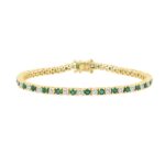 14K YELLOW GOLD 5 3/8CT ROUND/EMERALD ROUND DIAMOND LADIES BRACELET (ROUND EMERALD 3CT)