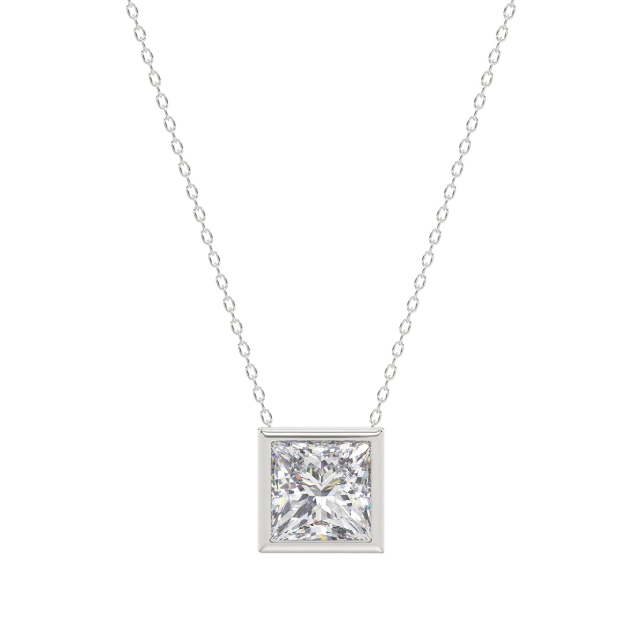 LADIES SOLITAIRE PENDANT 1CT PRINCESS DIAMOND 14K WHITE GOLD WITH CHAIN 1 LADIES SOLITAIRE PENDANT 1CT PRINCESS DIAMOND 14K WHITE GOLD WITH CHAIN - Image 1