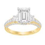 LADIES RING 3CT ROUND/EMERALD/TRAPEZOID DIAMOND 14K YELLOW GOLD (CENTER STONE EMERALD DIAMOND 2CT )