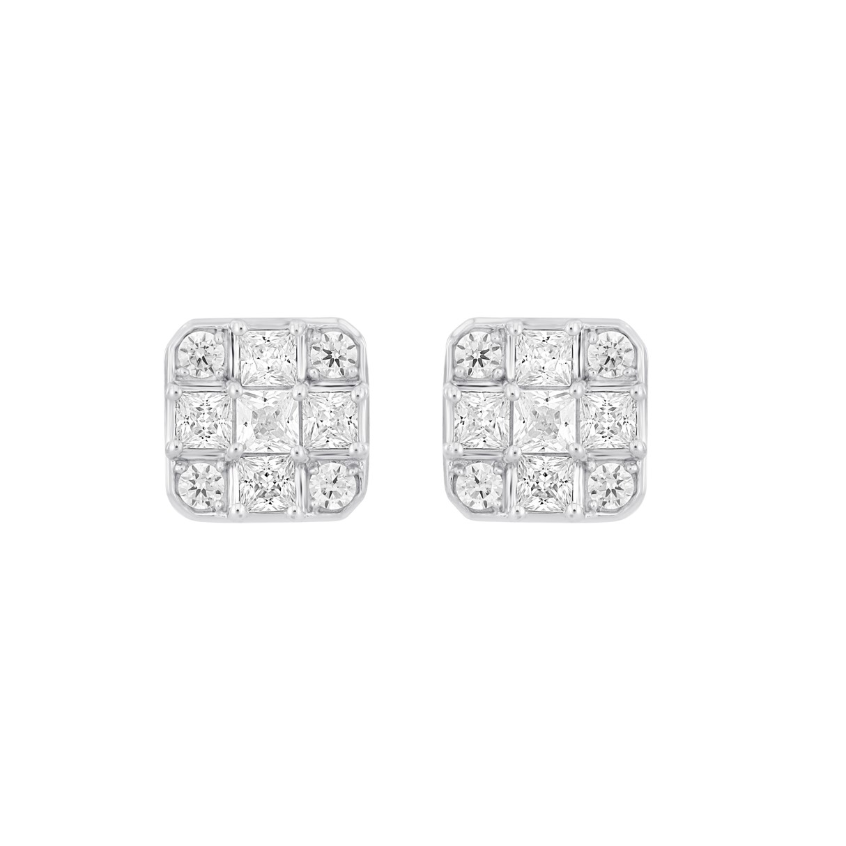 LADIES EARRINGS 1CT ROUND/PRINCESS DIAMOND 14K WHITE GOLD 1 LADIES EARRINGS 1CT ROUND/PRINCESS DIAMOND 14K WHITE GOLD - Image 1