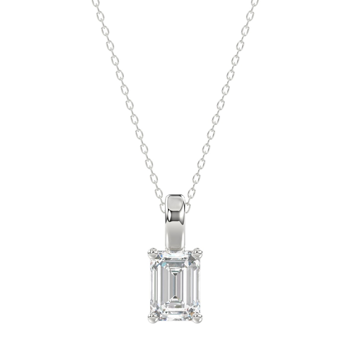 LADIES SOLITAIRE PENDANT WITH CHAIN 1 1/2CT EMERALD DIAMOND 14K WHITE GOLD 1 LADIES SOLITAIRE PENDANT WITH CHAIN 1 1/2CT EMERALD DIAMOND 14K WHITE GOLD - Image 1