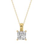 LADIES SOLITAIRE PENDANT WITH CHAIN 3CT PRINCESS DIAMOND 14K YELLOW GOLD