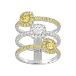 14K WHITE GOLD 2 1/2CT ROUND/YELLOW CUSHION DIAMOND LADIES RING