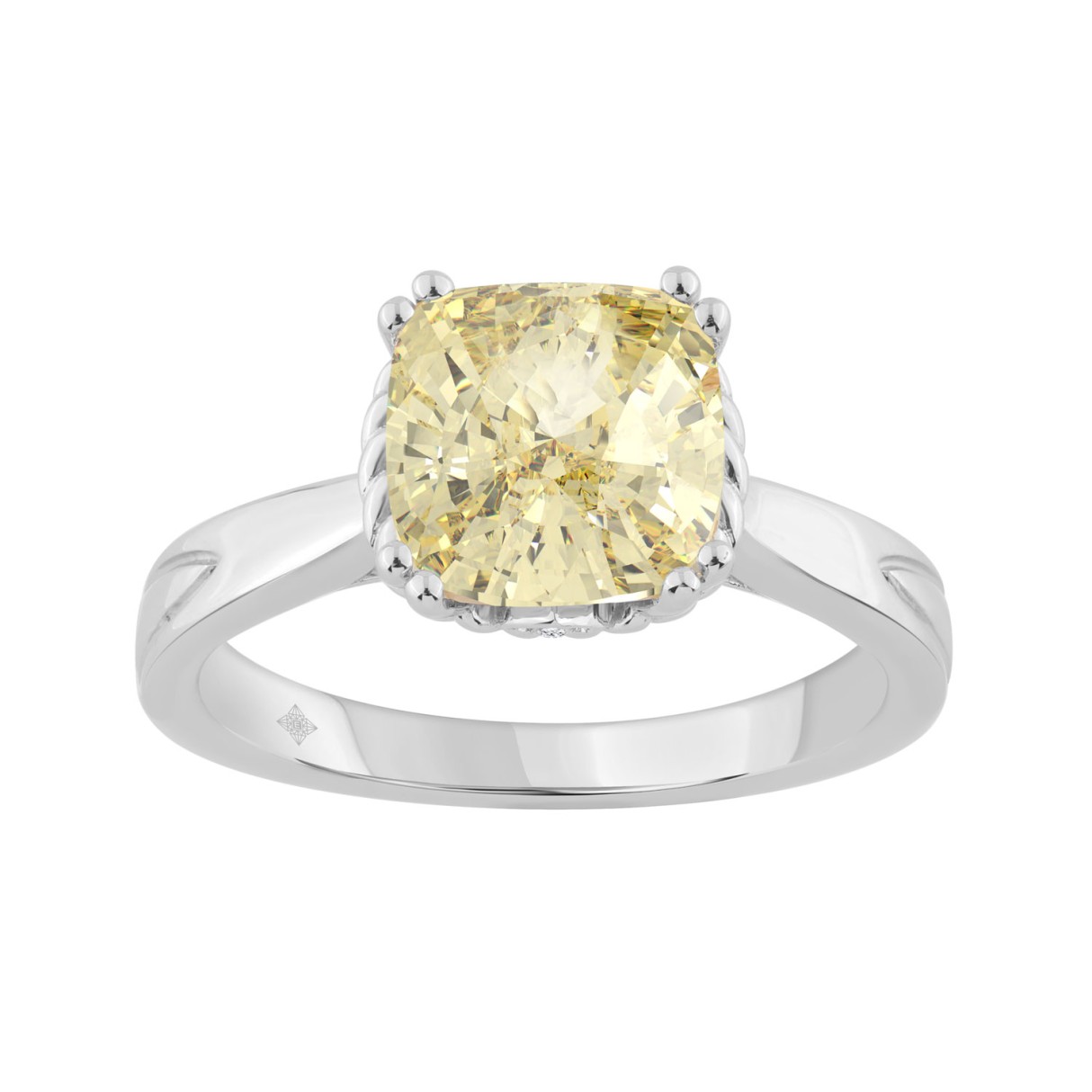 14K WHITE GOLD 3.00CT ROUND/YELLOW CUSHION DIAMOND LADIES RING (CENTER STONE YELLOW CUSHION DIAMOND 3CT) 1 14K WHITE GOLD 3.00CT ROUND/YELLOW CUSHION DIAMOND LADIES RING (CENTER STONE YELLOW CUSHION DIAMOND 3CT) - Image 1