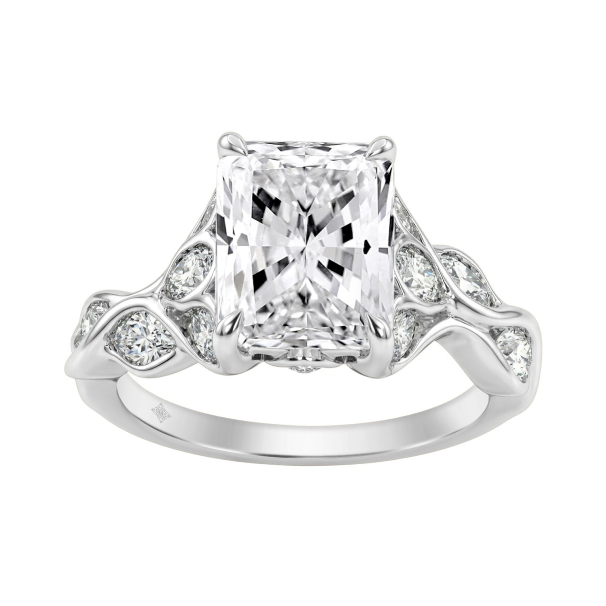 14K White Gold Radiant Cut Diamond Ring 4 1/5Ct With Marquise Side Stones Ladies Engagement Ring 3Ct Radiant Center Stone (Color F-G -Clarity Vs1/Vs2 1 14K White Gold Radiant Cut Diamond Ring 4 1/5Ct With Marquise Side Stones Ladies Engagement Ring 3Ct Radiant Center Stone (Color F-G -Clarity Vs1/Vs2 - Image 1