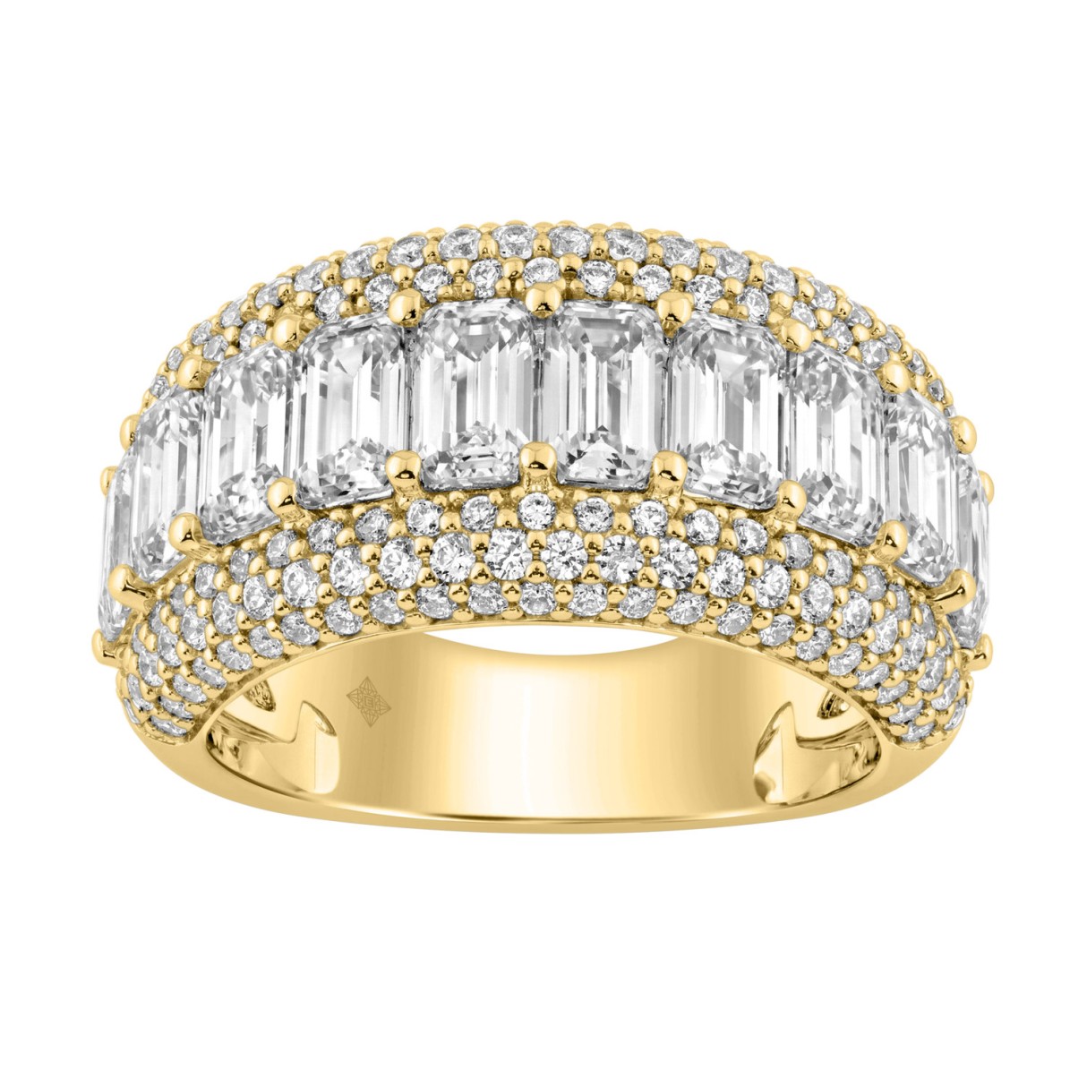 Elegant 14K Yellow Gold Ladies Ladies Ring 3 1/4Ct Round & Emerald Cut Diamonds 1 Elegant 14K Yellow Gold Ladies Ladies Ring 3 1/4Ct Round & Emerald Cut Diamonds - Image 1
