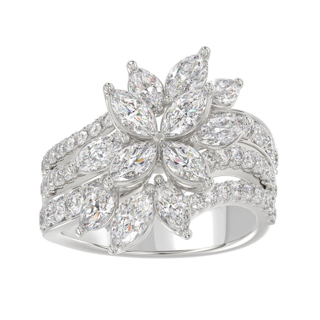 LADIES RING 2 1/4CT ROUND/MARQUISE DIAMOND 14K WHITE GOLD 1 LADIES RING 2 1/4CT ROUND/MARQUISE DIAMOND 14K WHITE GOLD - Image 1
