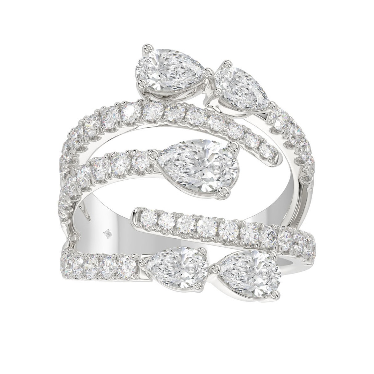 LADIES RING 2 1/2CT ROUND/PEAR DIAMOND 14K WHITE GOLD 1 LADIES RING 2 1/2CT ROUND/PEAR DIAMOND 14K WHITE GOLD - Image 1