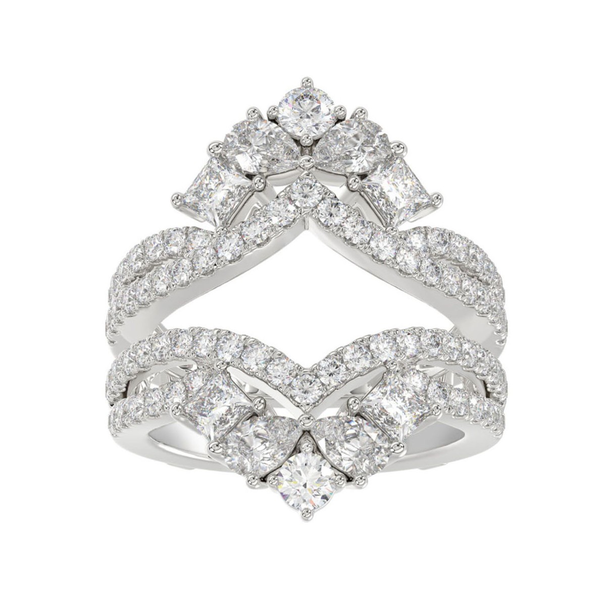 LADIES WRAP RING 2 1/2CT ROUND/PRINCESS/PEAR DIAMOND 14K WHITE GOLD 1 LADIES WRAP RING 2 1/2CT ROUND/PRINCESS/PEAR DIAMOND 14K WHITE GOLD - Image 1