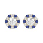 14K YELLOW GOLD 2 5/8CT ROUND/ ROUND BLUE SAPPHIRE DIAMOND LADIES EARRING (CENTER STONE ROUND DIAMOND 2CT)