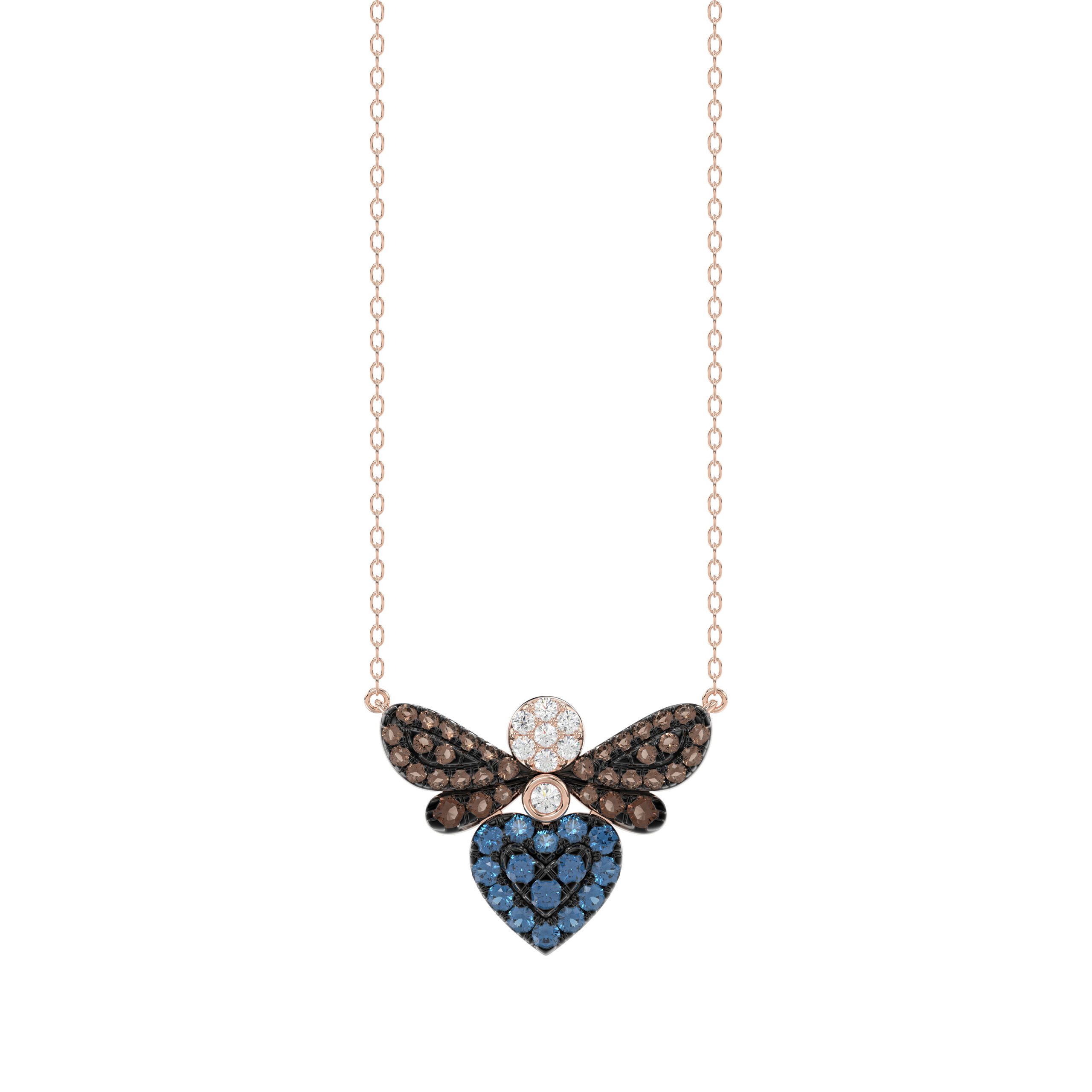 14K Rose Gold Ladies Butterfly Necklace With Colorful Diamond Accents In Blue, Dark Brown, And Round Cuts. A Stylish 0.33 Ct Jewelry Necklace 1 14K Rose Gold Ladies Butterfly Necklace With Colorful Diamond Accents In Blue, Dark Brown, And Round Cuts. A Stylish 0.33 Ct Jewelry Necklace - Image 1