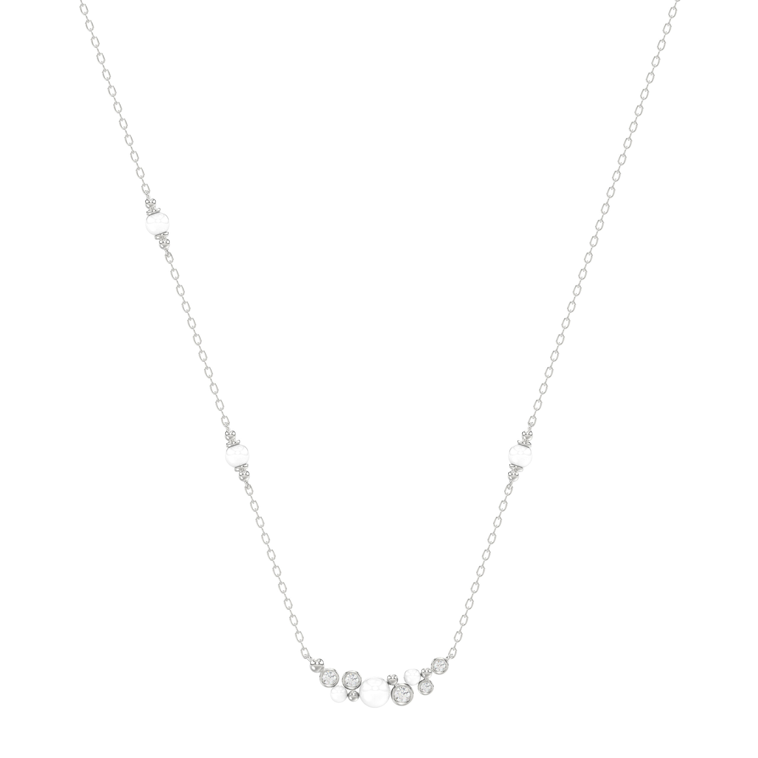 Elegant 14K White Gold Ladies Necklace With Pearl Centerpiece And Round Diamond Accents 0.16Ct. Perfect For Everyday Elegance Or Gifting. 1 Elegant 14K White Gold Ladies Necklace With Pearl Centerpiece And Round Diamond Accents 0.16Ct. Perfect For Everyday Elegance Or Gifting. - Image 1