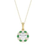 14K YELLOW GOLD 1 1/4CT ROUND/ROUND GREEN SAPPHIRE LADIES PENDANT (CENTER STONE ROUND DIAMOND 1CT)