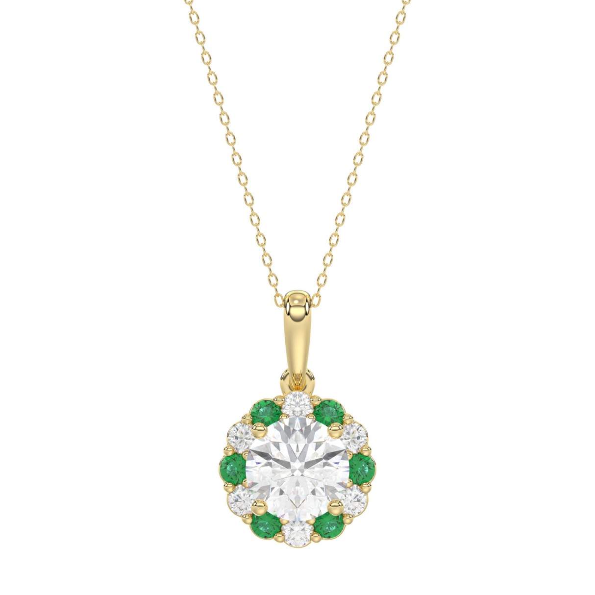 14K YELLOW GOLD 1 1/4CT ROUND/ROUND GREEN SAPPHIRE LADIES PENDANT (CENTER STONE ROUND DIAMOND 1CT) 1 14K YELLOW GOLD 1 1/4CT ROUND/ROUND GREEN SAPPHIRE LADIES PENDANT (CENTER STONE ROUND DIAMOND 1CT) - Image 1