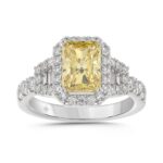 Luxury 14K White Gold 2.3/4Ct Round/Baguette & Radiant Lab Grown Diamond Engagement Halo Ring Yellow 2.00 Ct Radiant Cut Center