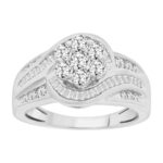 LADIES RING 1.00CT ROUND/BAGUETTE DIAMOND 14K WHITE GOLD (SI QUALITY)