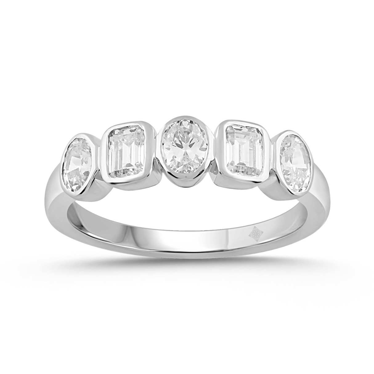 LADIES BAND 1CT EMERALD/OVAL DIAMOND 14K WHITE GOLD 1 LADIES BAND 1CT EMERALD/OVAL DIAMOND 14K WHITE GOLD - Image 1